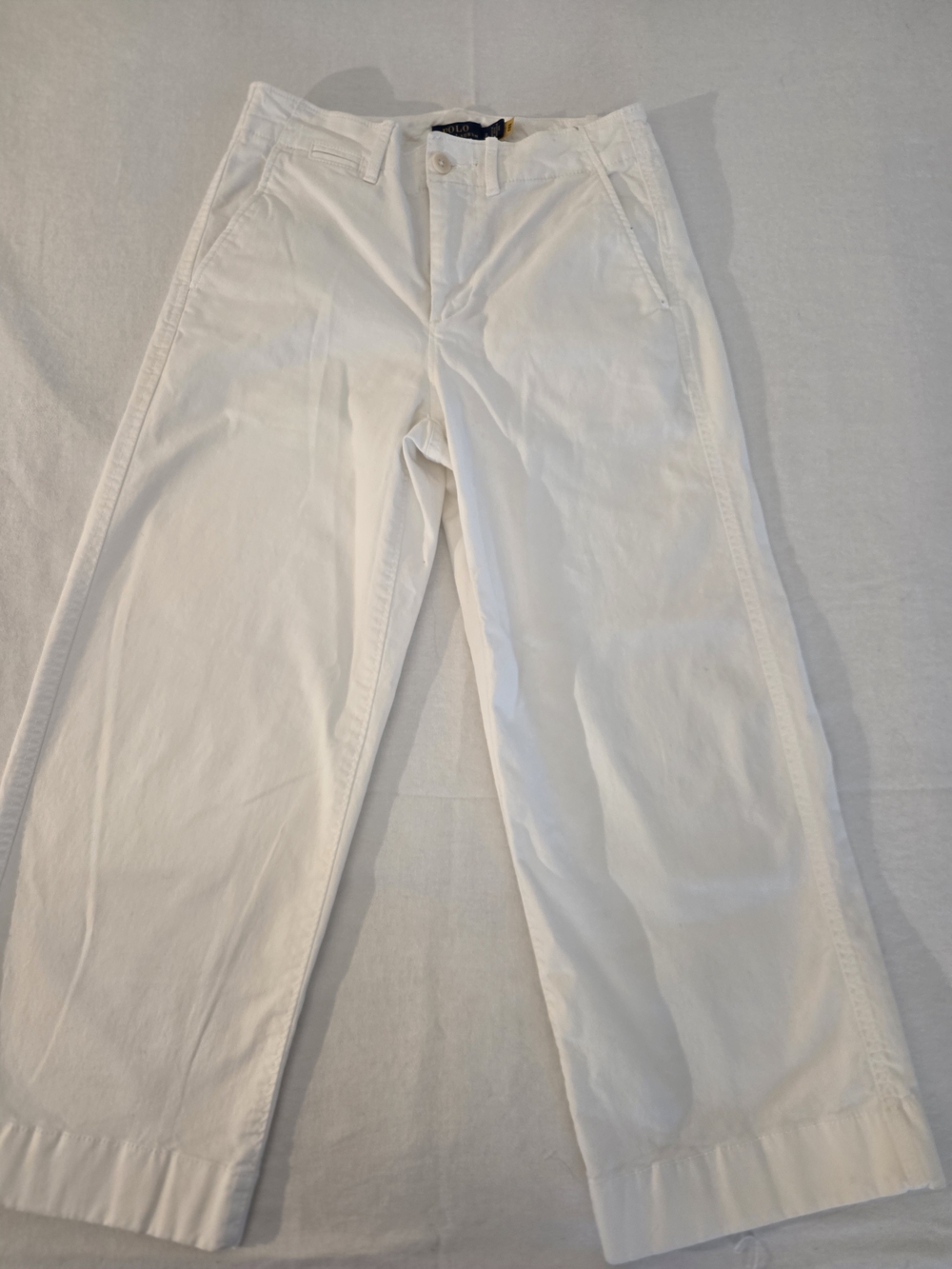 Ralph Lauren White Cotton Jeans Wide Leg Pants with Polo Label